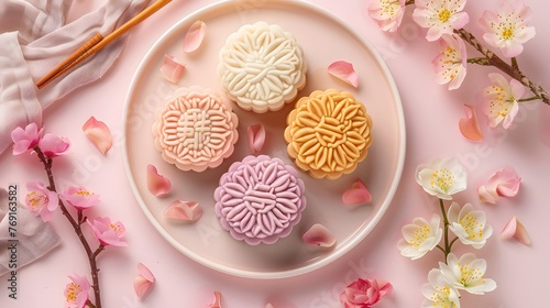 A plate full of mooncakes with exquisite flora pattern
