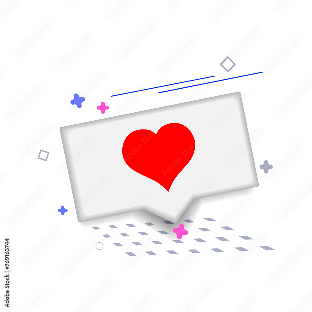 Pop up 3D love notification, cute vector with red heart. Pop up 3D love notification, cute vector with red heart.