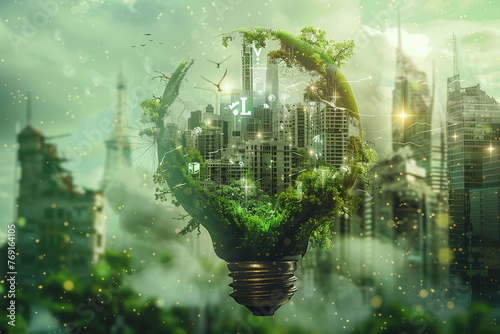 symbolic of fusion of light bulb, technology and renewable enrgy