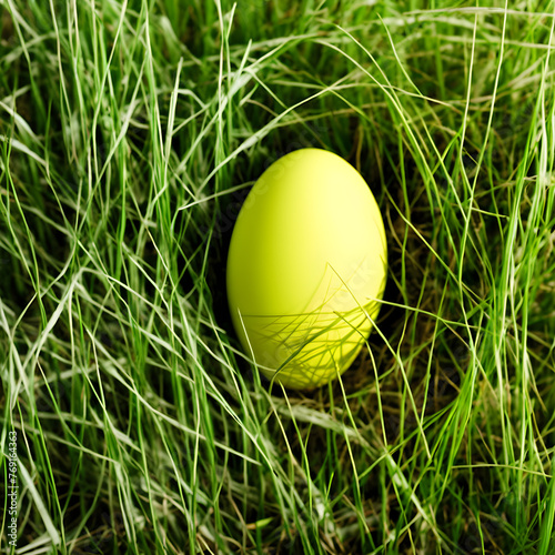 Colorful Easter eggs in a basket of grass