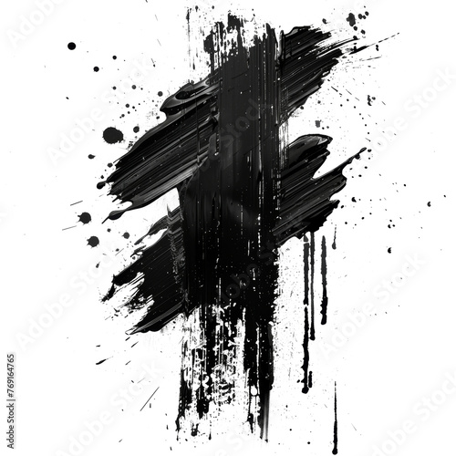 Abstract black paint strokes on transparent background - stock png.