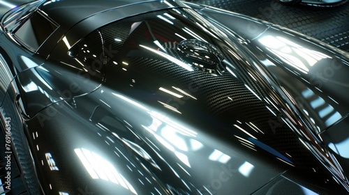 Car body with metal carbon modern bonnet under the light reflects. AI generated image © orendesain99