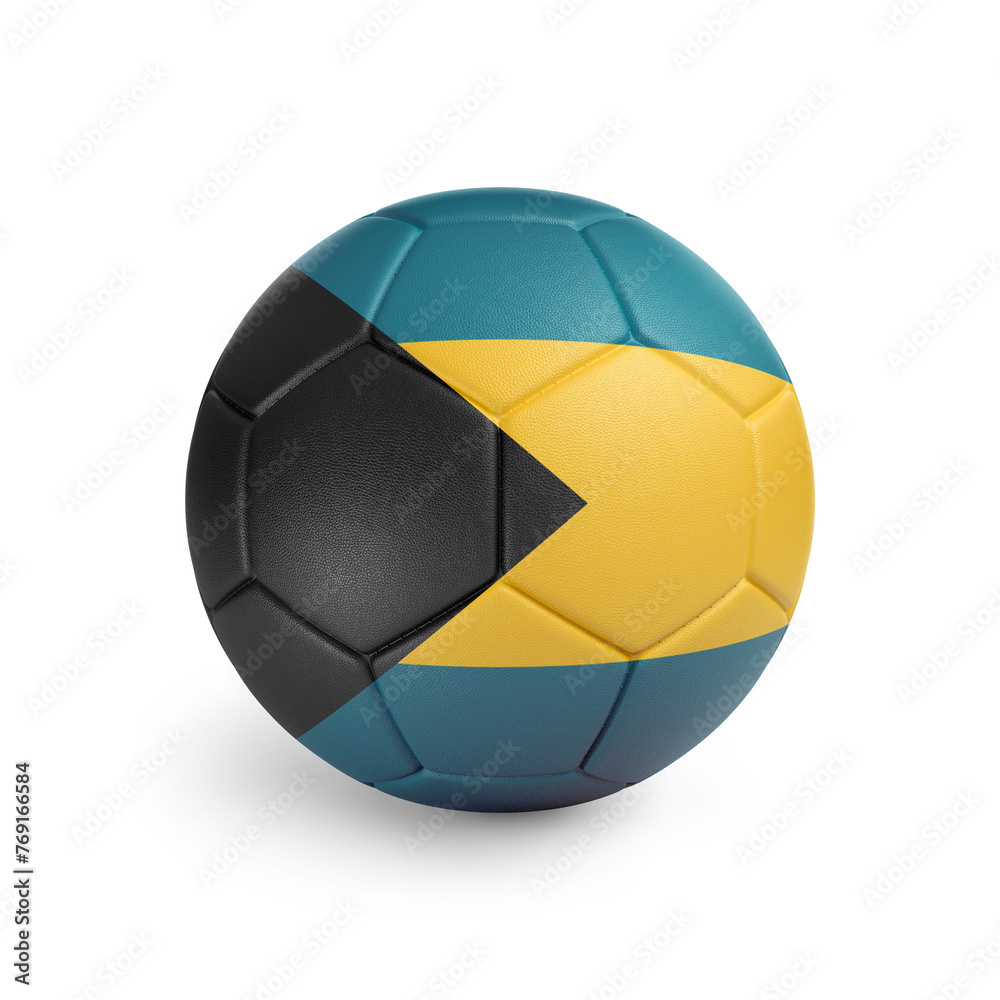 Soccer ball with Bahamas team flag, isolated on white background