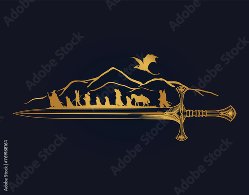 Lord Rings - sword - Fellowship Ring , vector