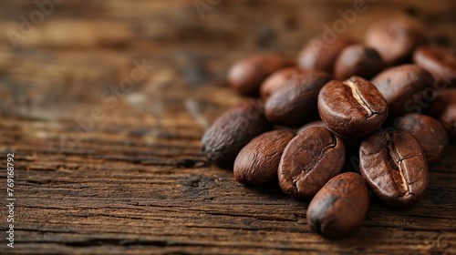 Cacao beans placed on wooden surface