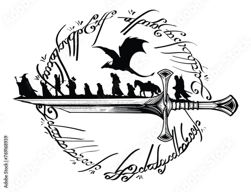 Lord Rings - sword - Fellowship Ring , vector