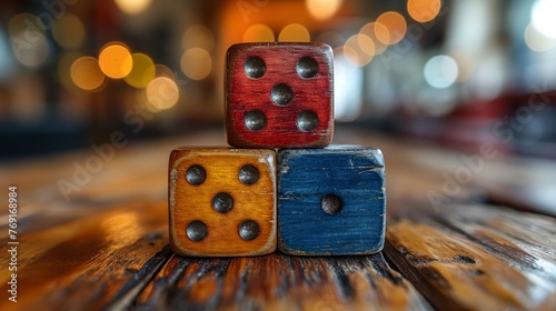 dices on wooden background