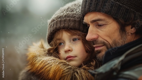father with his son in winter