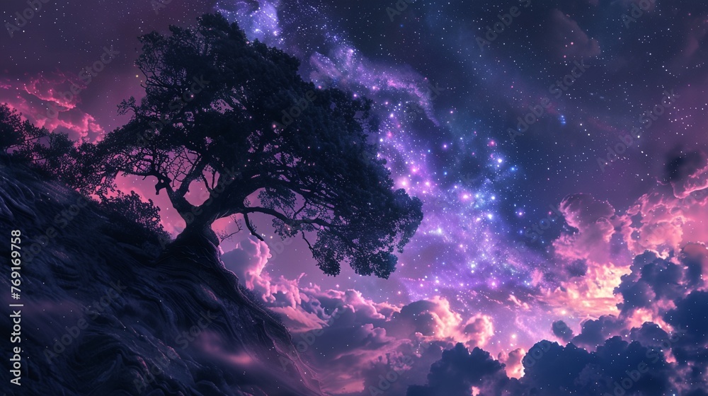 Fototapeta premium a painting of a night sky with stars and clouds