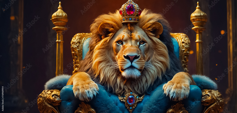 majestic lion with a crown on a throne power