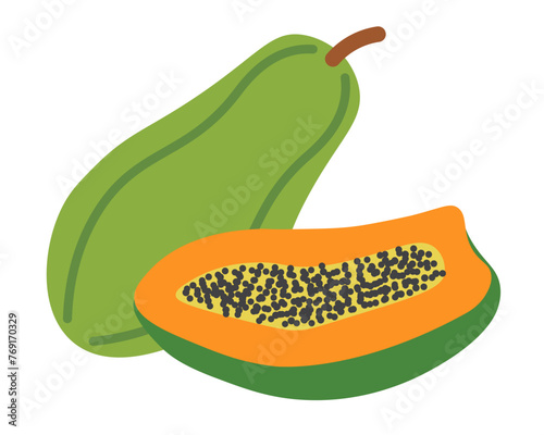 color isolated papaya fruit in flat style in vector. image of natural healthy eco food.template for logo sticker poster print decor design