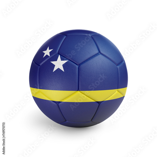 Soccer ball with Cura  ao team flag  isolated on white background