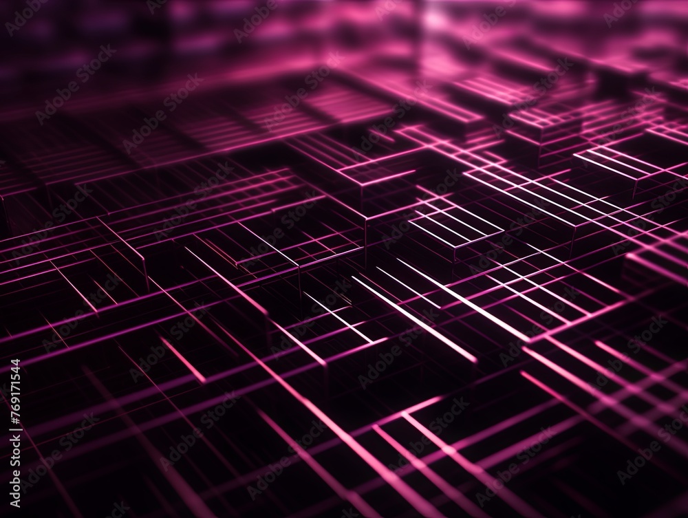 grid thin mauve lines with a dark background in perspective  - obrazy, fototapety, plakaty 