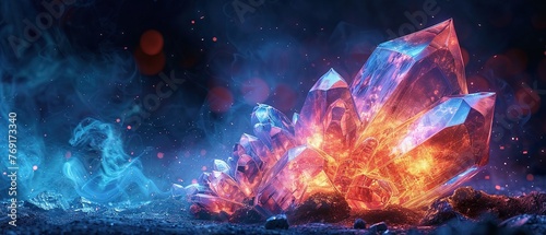 Magic fire stone jewel, game asset, glowing core, mystical aura, vibrant hues photo