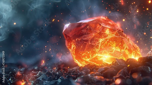Game asset, stone of fire magic, jewel form, luminous flare, mystical energy