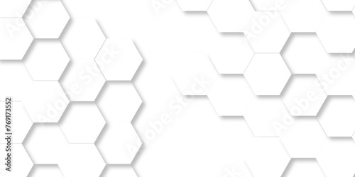 Seamless pattern with hexagons. 3d Hexagonal structure futuristic white background and Embossed Hexagon. Hexagonal honeycomb pattern background with space for text. Abstract Technology, Futuristic.