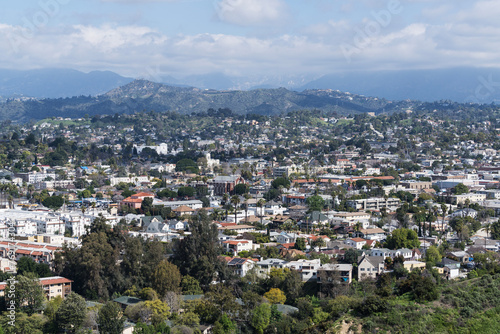 Hilltop view of the Highland Park neighborhood in Los Angeles, California.