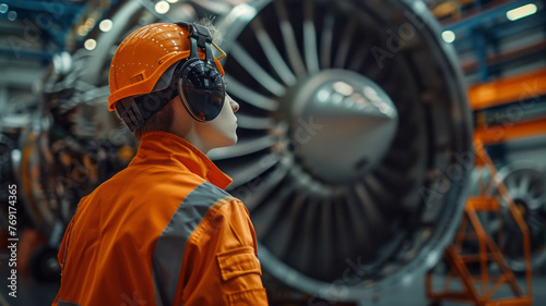 An air operator performing in aircraft turbine, safety inspection,generative ai