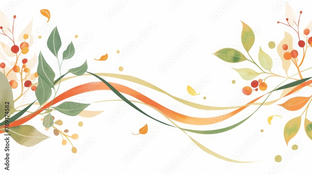 Abstract flower ribbon border, on the white background, with flowing lines and graceful curves reminiscent of delicate ribbons 