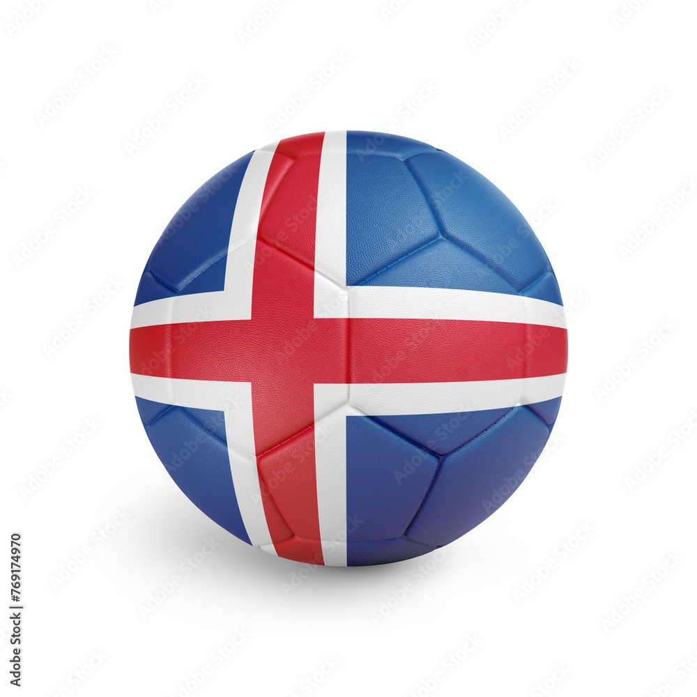 Soccer ball with Iceland team flag, isolated on white background Soccer ball with Iceland team flag, isolated on white background