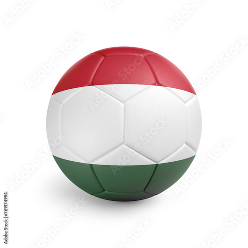 Soccer ball with Hungary team flag, isolated on white background