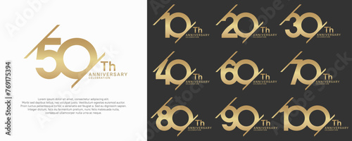 anniversary vector set with gold color and slash for celebration purpose