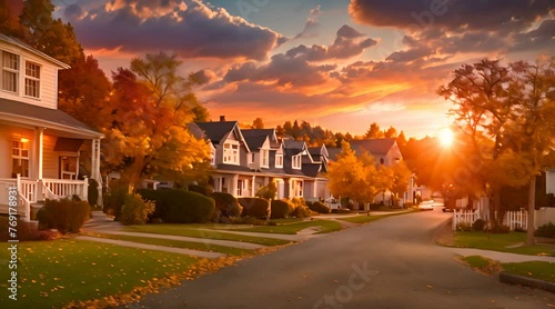 Autumn in the city at sunset