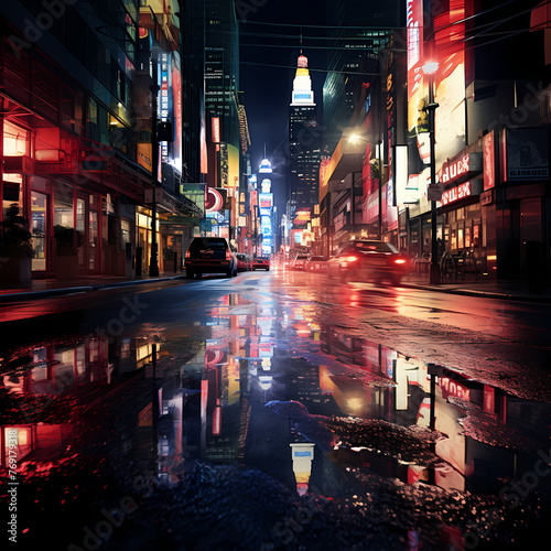 Abstract city lights reflected in rain-soaked streets