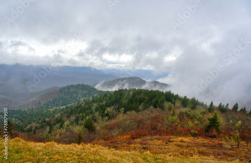 A rainy Spring landscape in the Great Smokey mountains off of the Blue Ridge Parkway in the rainy season. © Mark Alan Howard