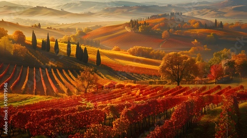 wine vineyards in autumn, Montefalco, Umbria, Italy