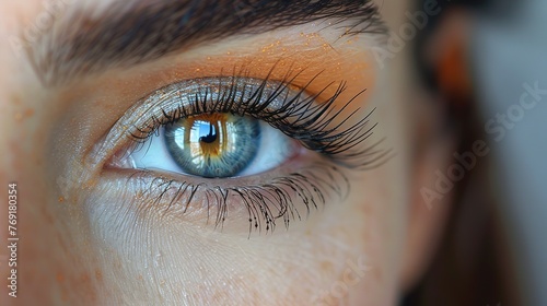 close up of a female eye with long eyelashes