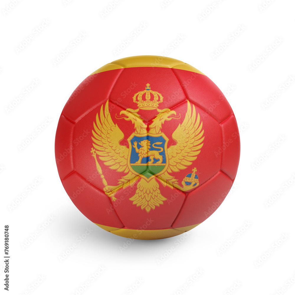 Soccer ball with Montenegro team flag, isolated on white background Soccer ball with Montenegro team flag, isolated on white background