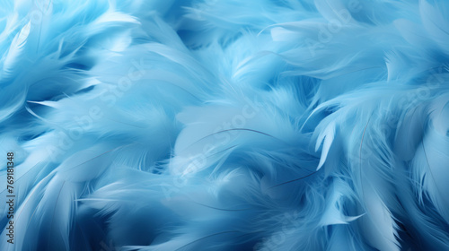 Close up of light baby blue luxurious feather background with copying spaces. Generative AI © kovalovds