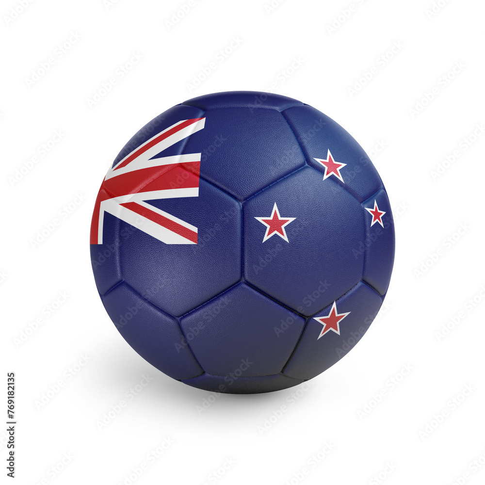 Obraz premium Soccer ball with New Zealand team flag, isolated on white background