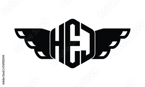 HEJ polygon wings logo design vector template. photo