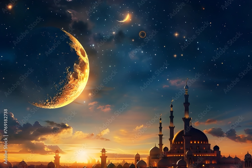 Eid Mubarak Crescent Moon Background