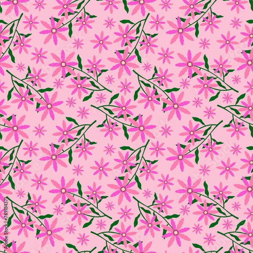 Cartoon summer retro seamless flower pattern for wrapping paper and fabrics and spring packaging and kids print