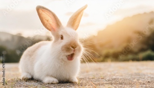 cute animal pet rabbit or bunny white color smiling and laughing isolated with copy space for easter background rabbit animal pet cute fur ear mammal background