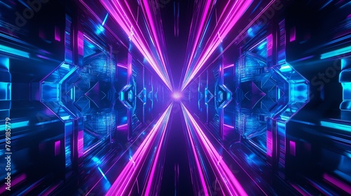 Abstract blue and purple neon light shapes.
