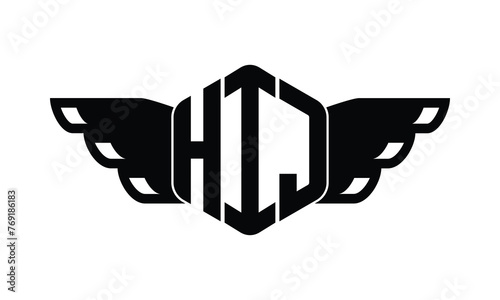 HIJ polygon wings logo design vector template. photo