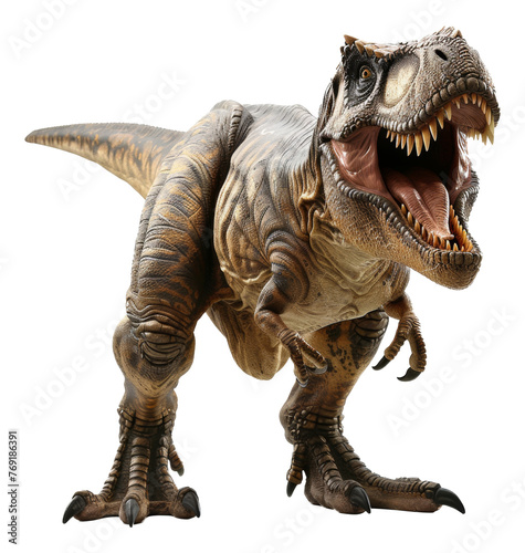 Ferocious tyrannosaurus rex roaring with open mouth on transparent background - stock png. © Mr. Stocker