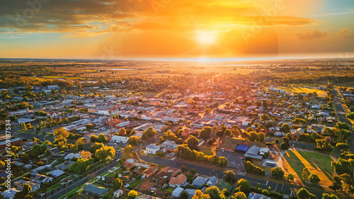 Sunset in Kerang Victoria - Aerial view of the township of Kerang in Gannawarra Northern Victoria