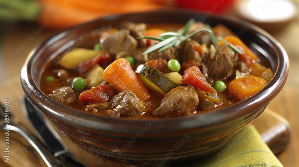 Bowl of stew with a variety of colorful vegetables. Bowl of stew with a variety of colorful vegetables.