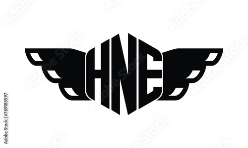 HNE polygon wings logo design vector template. photo