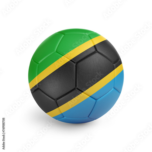 Soccer ball with Tanzania team flag  isolated on white background