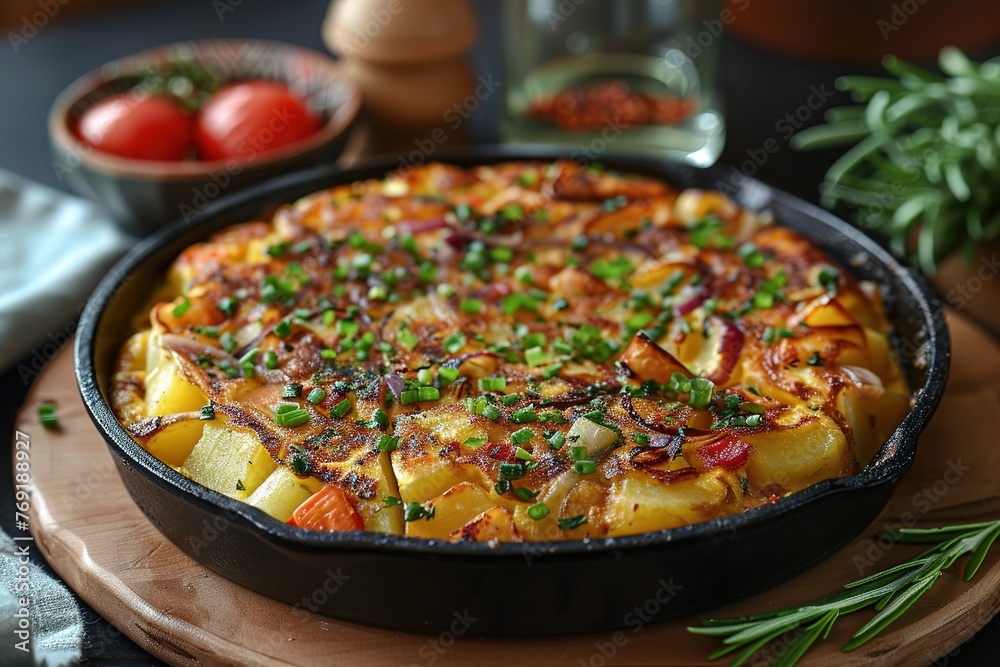 Spanish omelette with potatoes and onion, typical Spanish cuisine. Tortilla espanola. Spanish omelette with potatoes and onion, typical Spanish cuisine. Tortilla espanola.