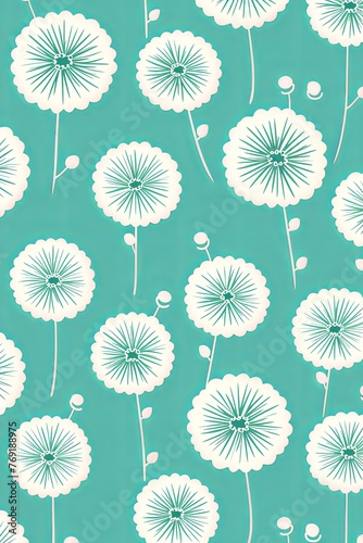 simple mint flower pattern, lino cut, hand drawn, fine art, line art