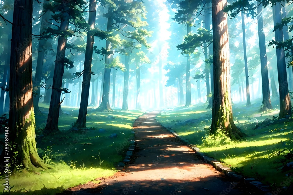 Naklejka premium Sun rays in the forest , 숲 속의 햇살