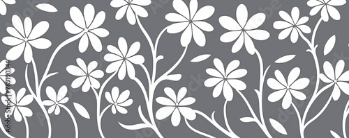 simple silver flower pattern, lino cut, hand drawn, fine art, line art