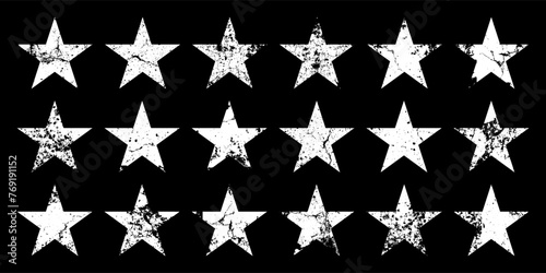 Vintage stars with cracks and stains. Old hand-drawn sign  white simple shape. Retro design element with distressed effect  grunge texture. Vector illustration